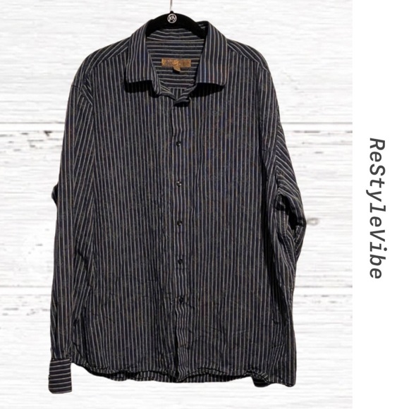 Blue Pronto Uomo Men’s 2XL Shirt Button Down Striped Floral Print Long Sleeve - Picture 1 of 11